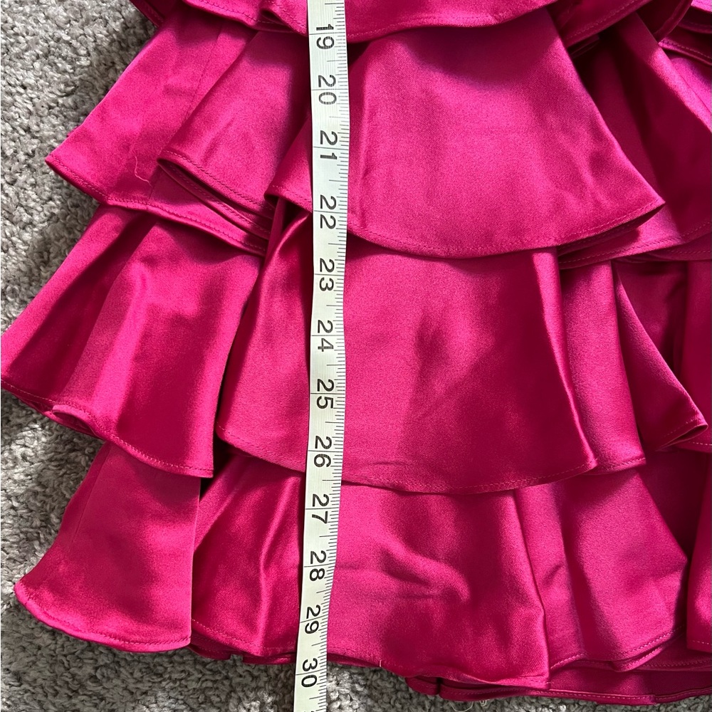 Mac Duggal Cap Sleeve Tiered Satin Cocktail Mini Dress Hot Pink Size 6 Formal - Picture 16 of 16